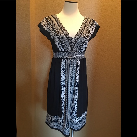 INC-Black and Off-White Embellished Print Dress - Picture 1 of 6